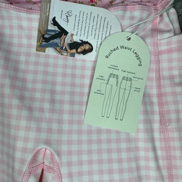 Blogilates Women’s Ruched Waist Leggings - Pink Gingham Size Medium NWT - Picture 8 of 10
